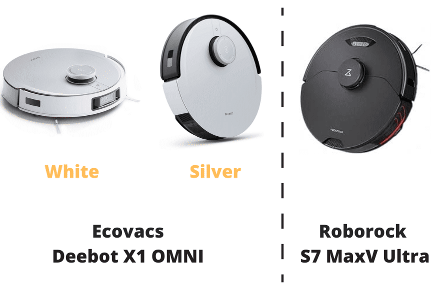 Die Farbunterschiede zwischen dem Ecovacs Deebot X1 OMNI und dem Roborock S7 MaxV Ultra werden aufgezeigt